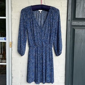 Joie silk chiffon pullover elastic waist dress blue print medium